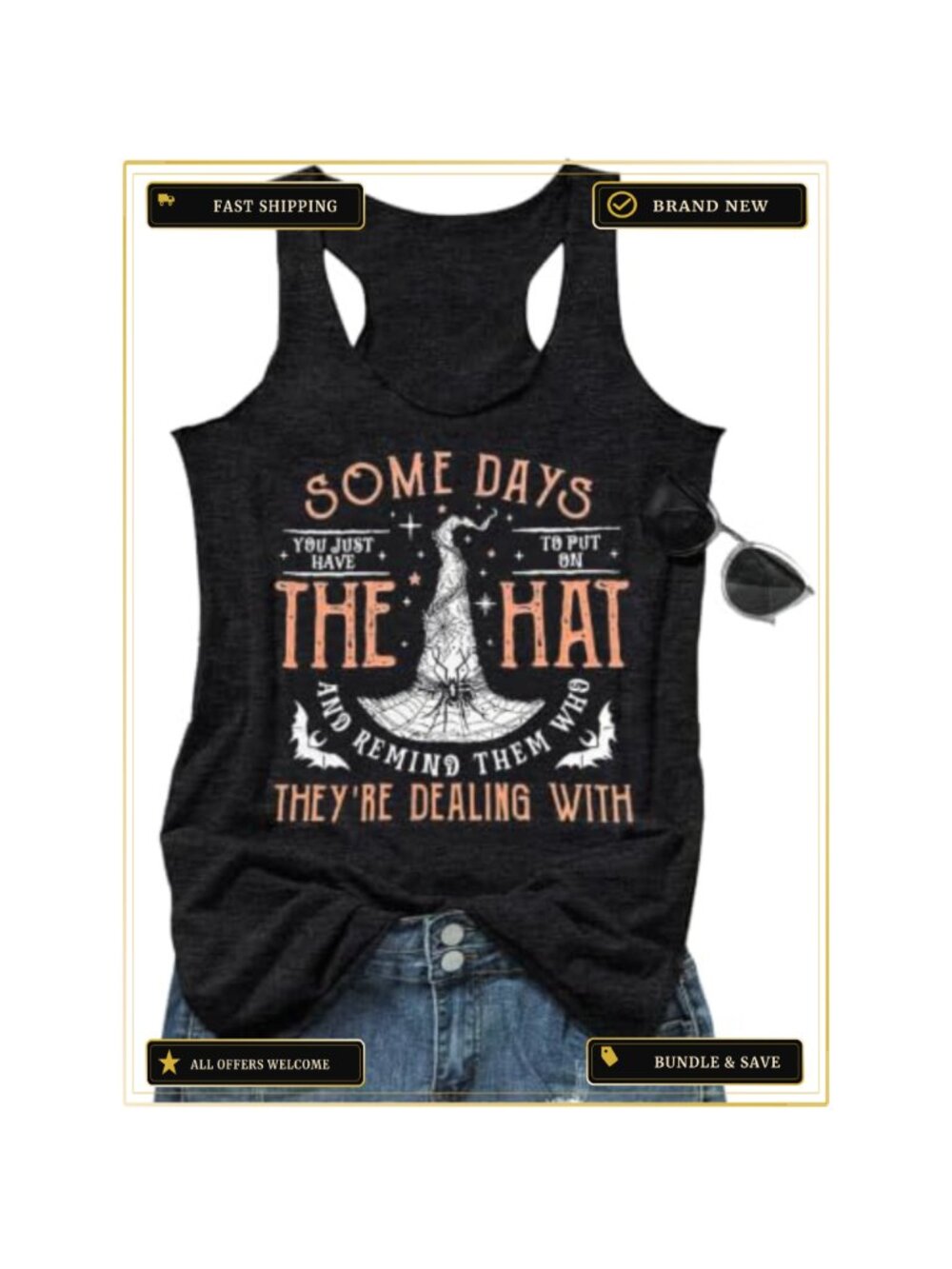 Womens Halloween Racerback Tank Top Witchy Graphic Sleeveless Shirt